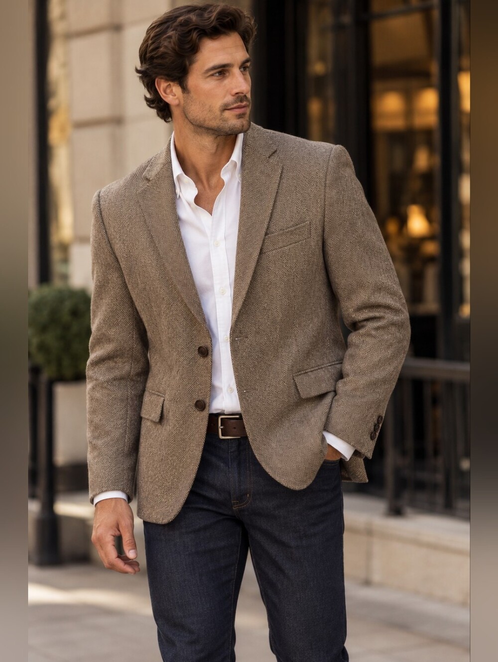 Old Navy Classic Tailored Men’s XL Herringbone Tweed Blazer Brown Wool Blend NWT